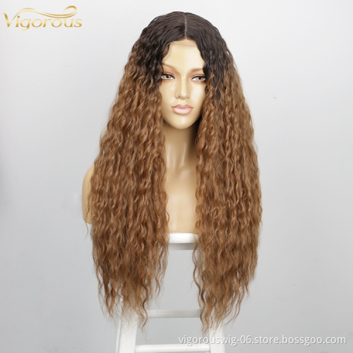 Vigorous Water Wave Hot Sale Cheap Curly Lace Front Wig Ombre Colored Lace Front Synthetic Hair Wigs For Women Lace Frontal Wig